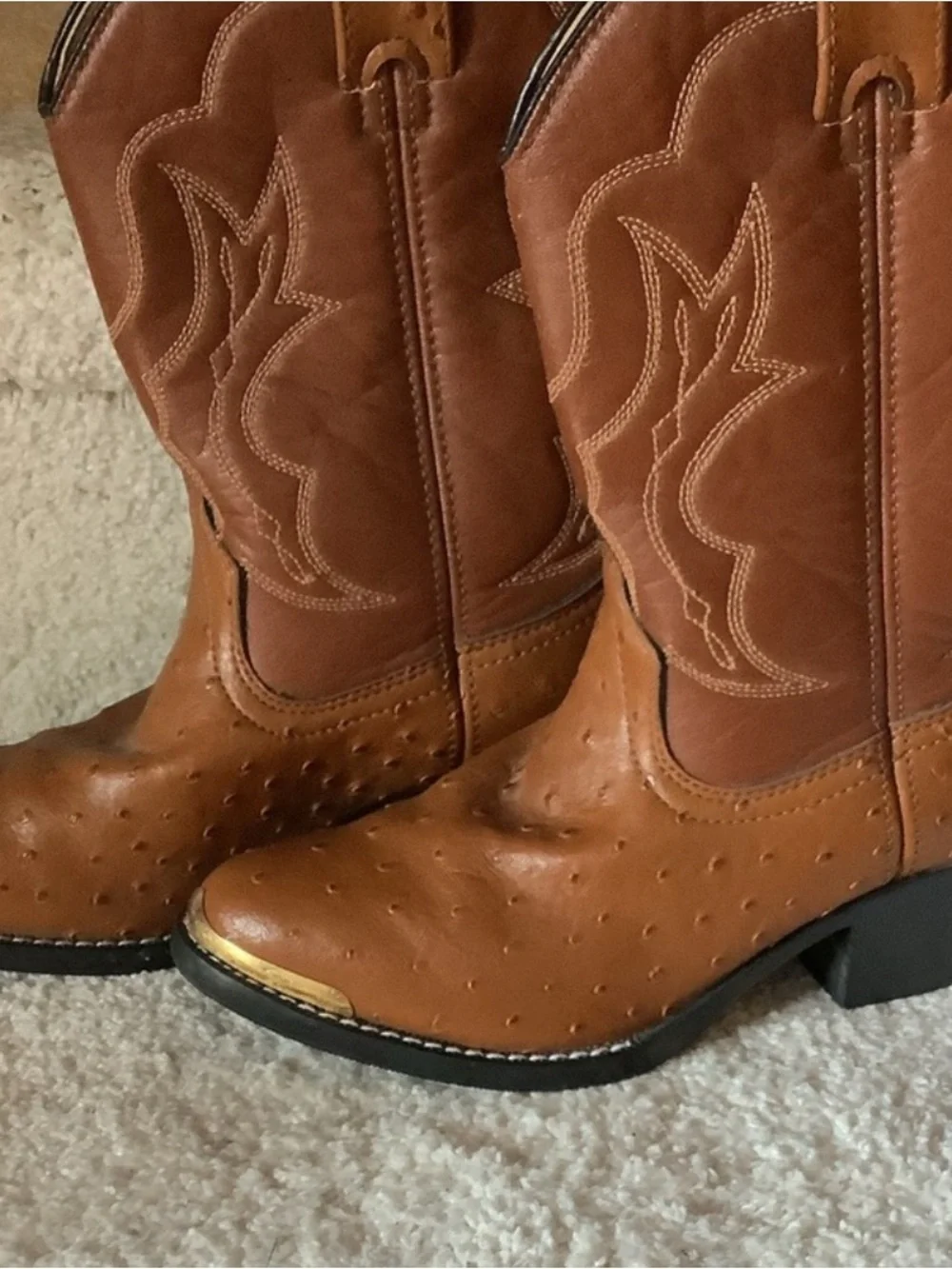 Vintage 1998 Durango Youth Cowboy Boots Tan Western Ostrich Print Size 1.5